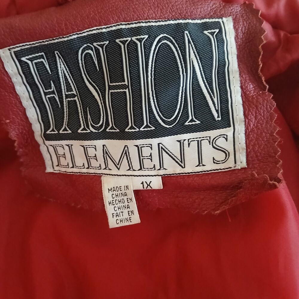 Fashion Elements Coat Women XL Red 100% Leather Casual Hooded Motorcycle 90's - Picture 9 of 16